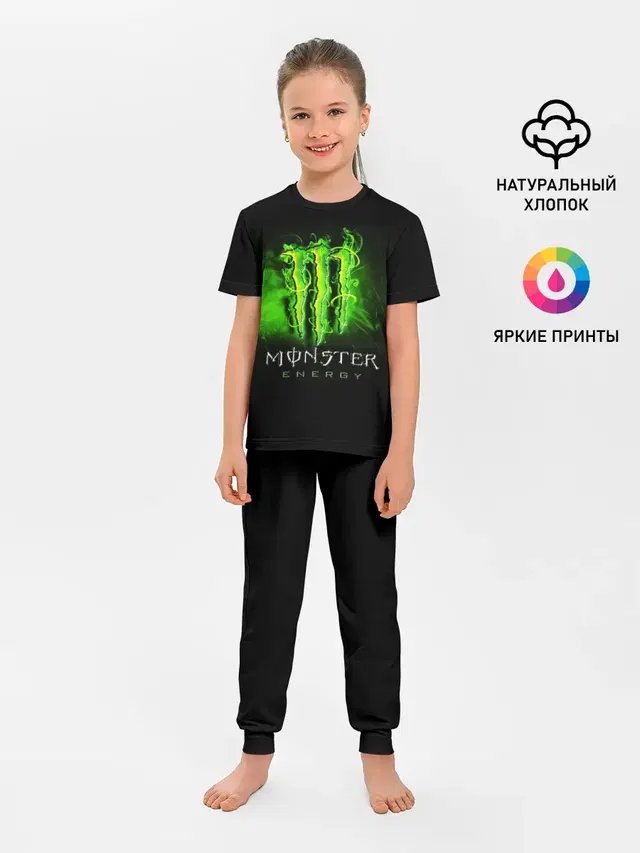 Детская пижама с брюками с принтом «Разные тренды — MONSTER ENERGY NEON — НЕОН»