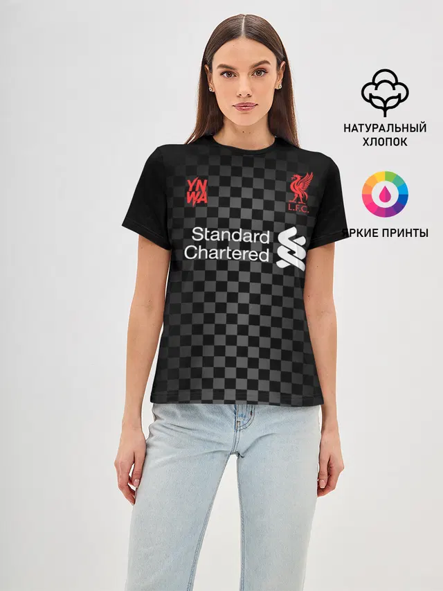 Женская базовая футболка с принтом «Ливерпуль — LIVERPOOL резервная 20/21»