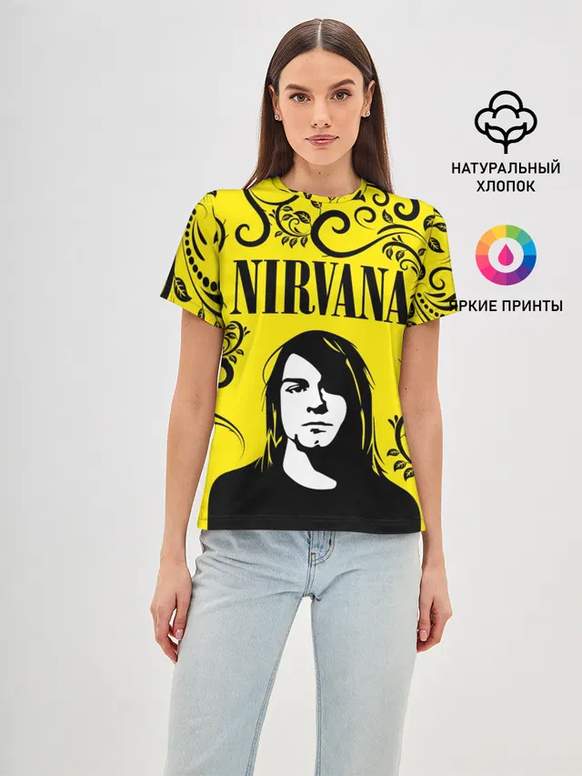 Женская базовая футболка с принтом «Kurt Cobain»