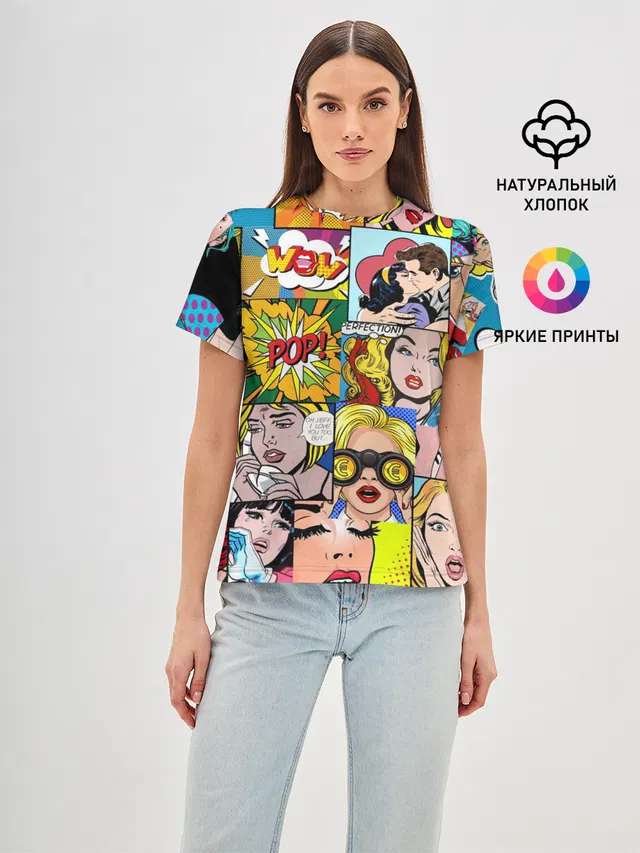 Женская базовая футболка с принтом «Pop Art»