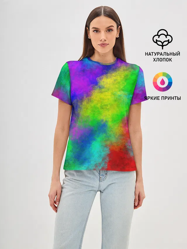 Женская базовая футболка с принтом «Абстракция — Multicolored»