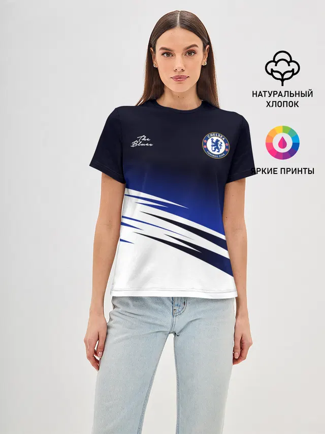 Женская базовая футболка с принтом «Челси — CHELSEA разминочная 19/20»