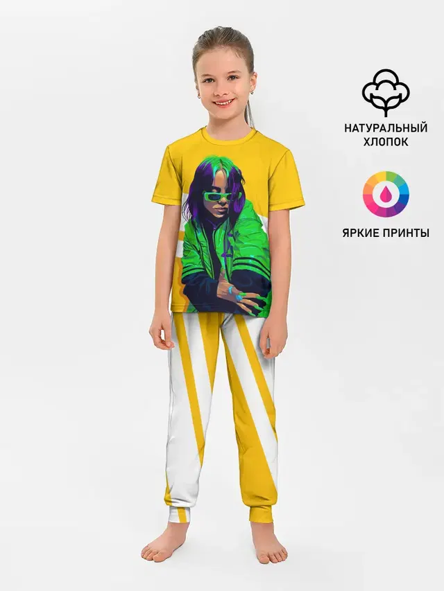 Детская пижама с брюками с принтом «Billie Eilish — Green Eilish»
