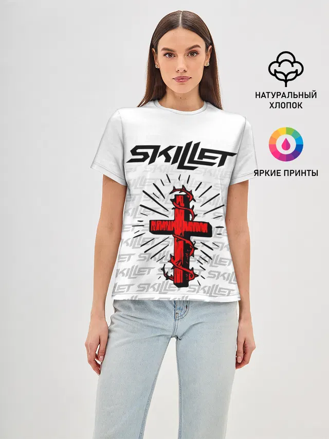 Женская базовая футболка с принтом «Skillet»