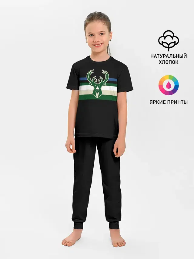 Детская пижама с брюками с принтом «НБА — Milwaukee Bucks форма. Statement Edition»