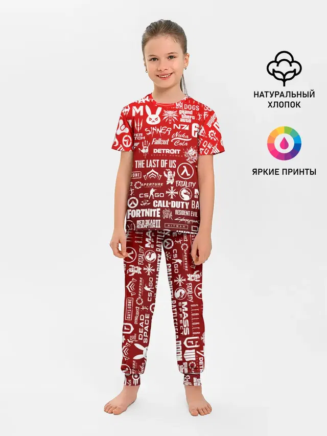 Детская пижама с брюками с принтом «Игры — ЛОГОТИПЫ ИГР»