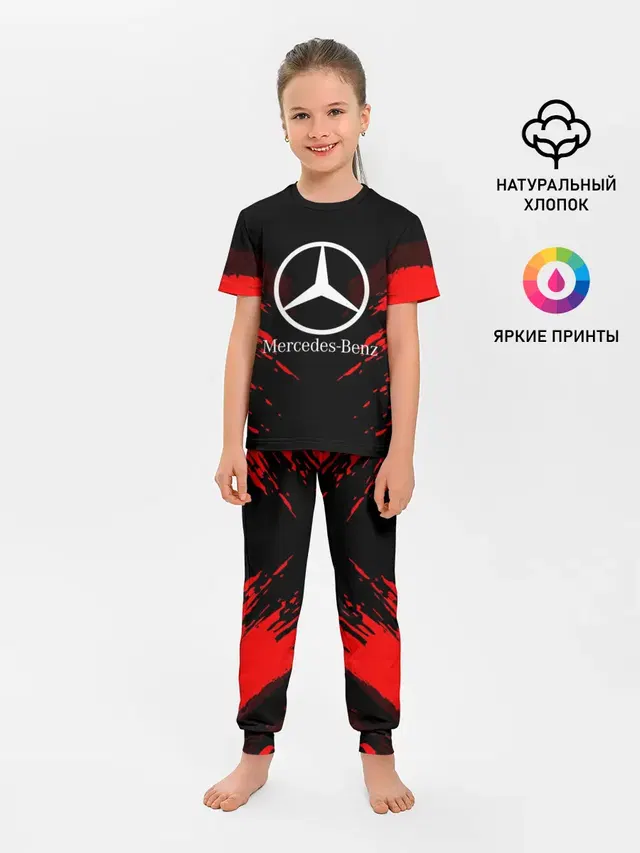 Детская пижама с брюками с принтом «Merсedes — MERCEDES-BENZ SPORT COLLECTION»