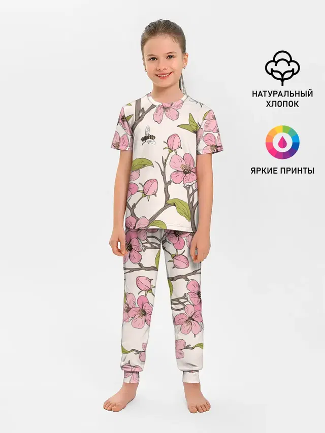 Детская пижама с брюками с принтом «Цветы — САКУРА — SAKURA»
