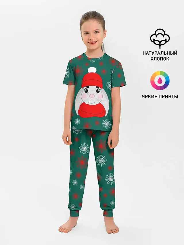зимний кролик и снежинки