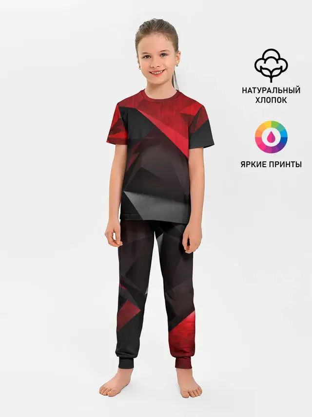 Детская пижама с брюками с принтом «Red & — Red & Black»