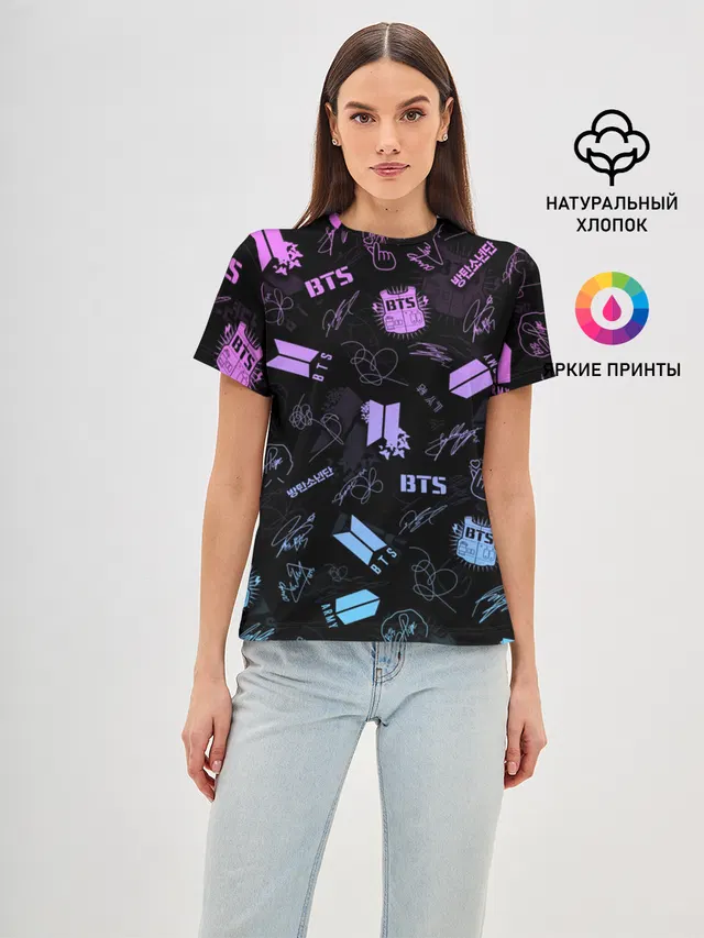 Женская базовая футболка с принтом «BTS»