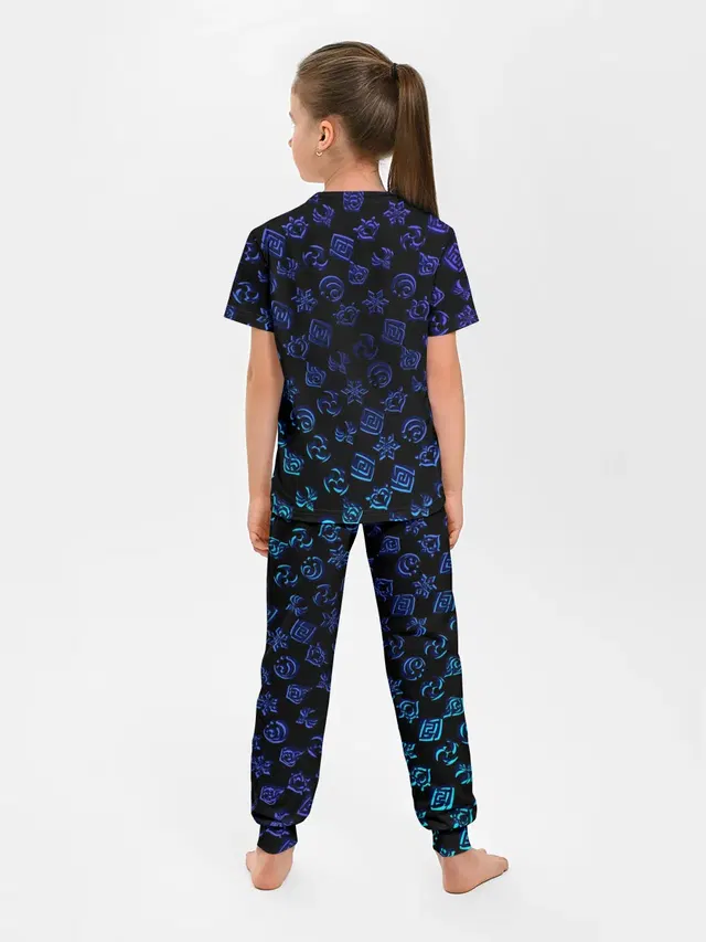 Детская пижама с брюками с принтом «Геншин Импакт — NEON PATTERN SYMBOL»