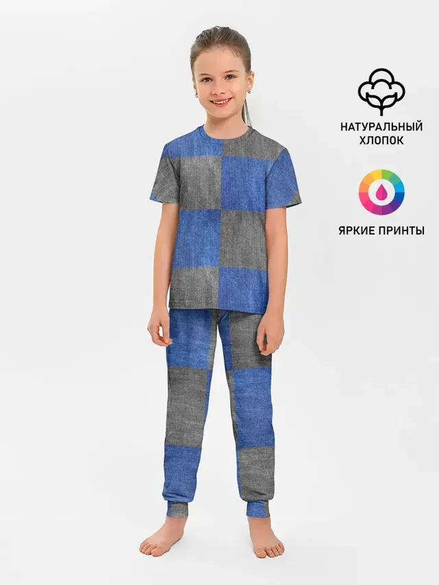 Детская пижама с брюками с принтом «Текстуры — Denim Patchwork»