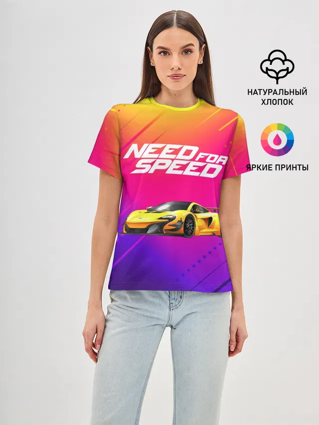 Женская базовая футболка с принтом «Need FO Speed»