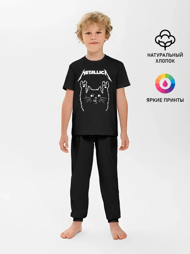 Детская пижама с брюками с принтом «Metallica — Meowtallica.»