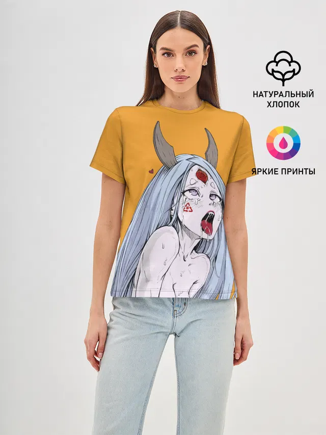 Женская базовая футболка с принтом «Ahegao — Ahegao Kaguya»