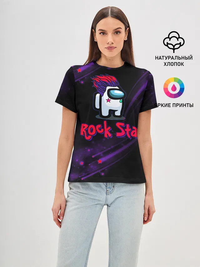 Женская базовая футболка с принтом «Амонг Ас — Among Us Rock Star»
