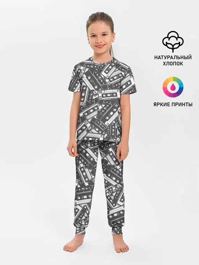 Детская пижама с брюками с принтом «Retro — retro pattern»