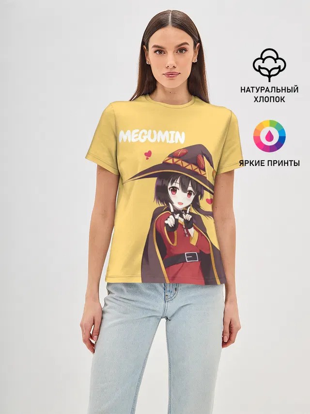 Женская базовая футболка с принтом «Megumin ноу ноу»