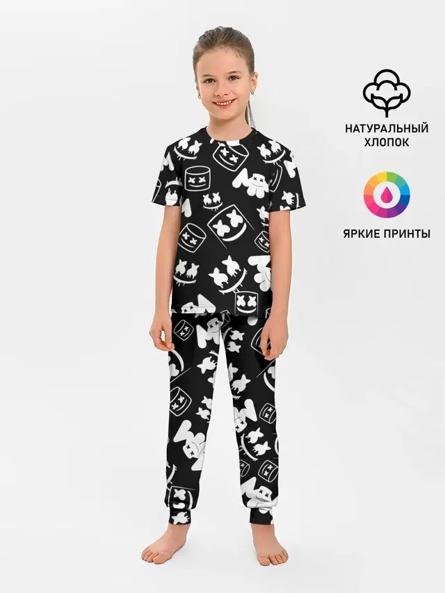 Детская пижама с брюками с принтом «Marshmello — Marshmello ЧБ»