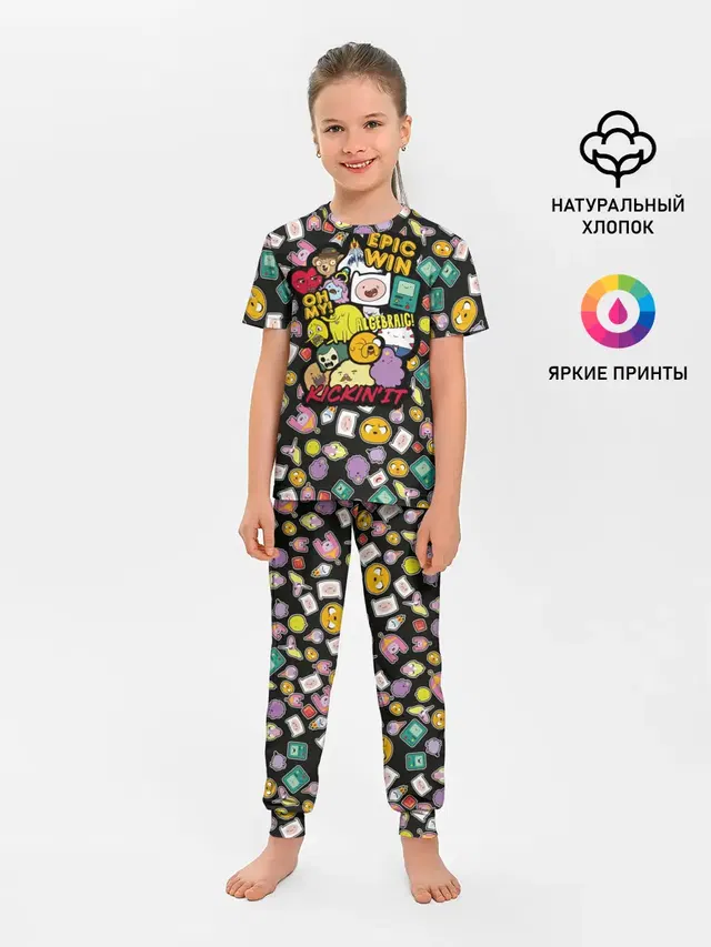 Детская пижама с брюками с принтом «Время приключений — Adventure Time stickers»