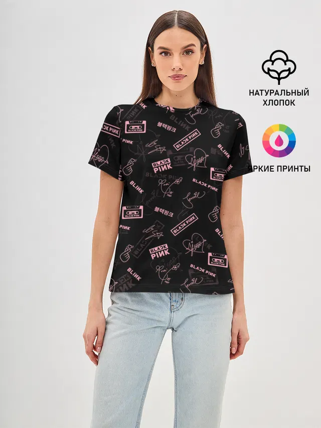 Женская базовая футболка с принтом «BlackPink»