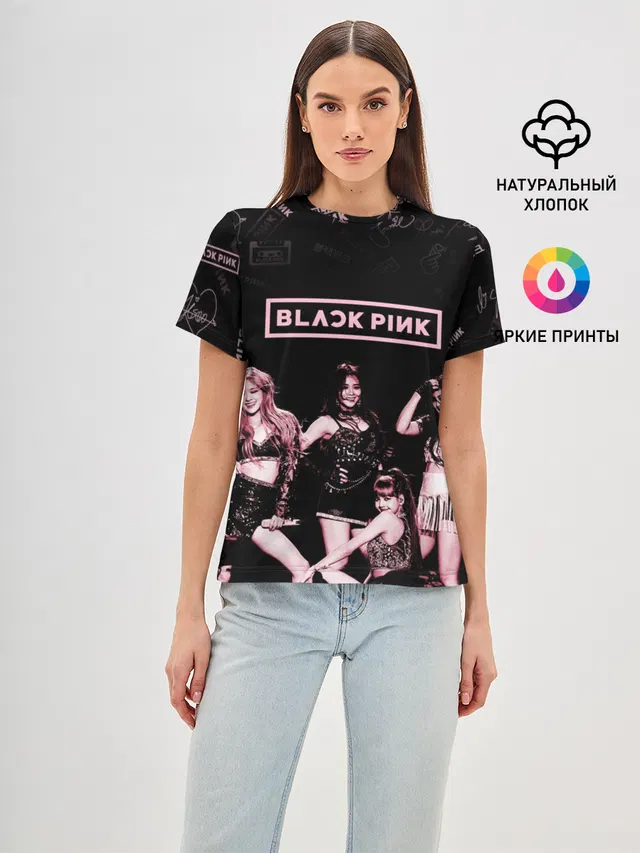 Женская базовая футболка с принтом «BlackPink»