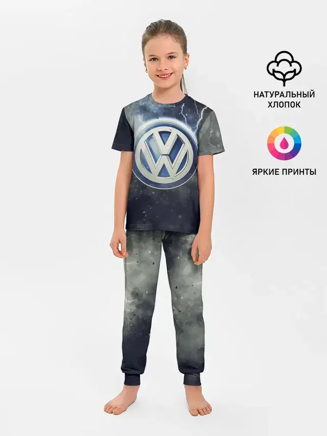 Детская пижама с брюками с принтом «Volkswagen — Логотип Wolksvagen»