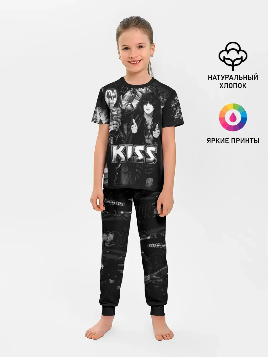 Детская пижама с брюками с принтом «Kiss», вид спереди