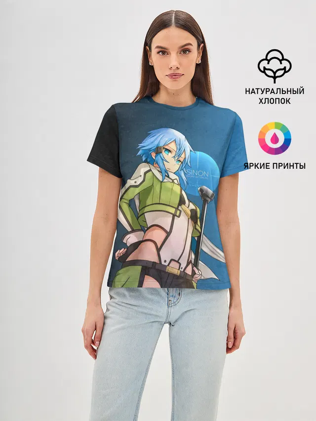 Женская базовая футболка с принтом «Sword Art Online — Sinon»