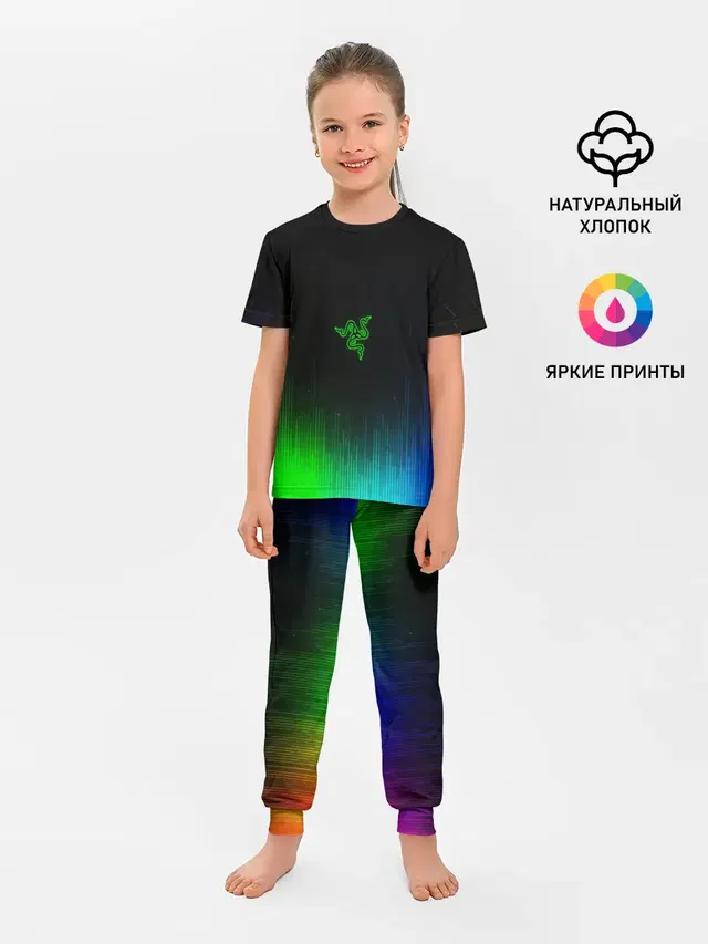 Детская пижама с брюками с принтом «Игры — RAZER NEON»