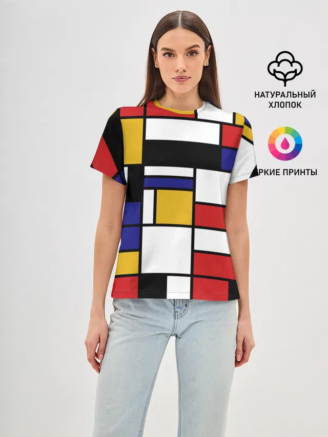 Женская базовая футболка с принтом «Retro — Color blocking»