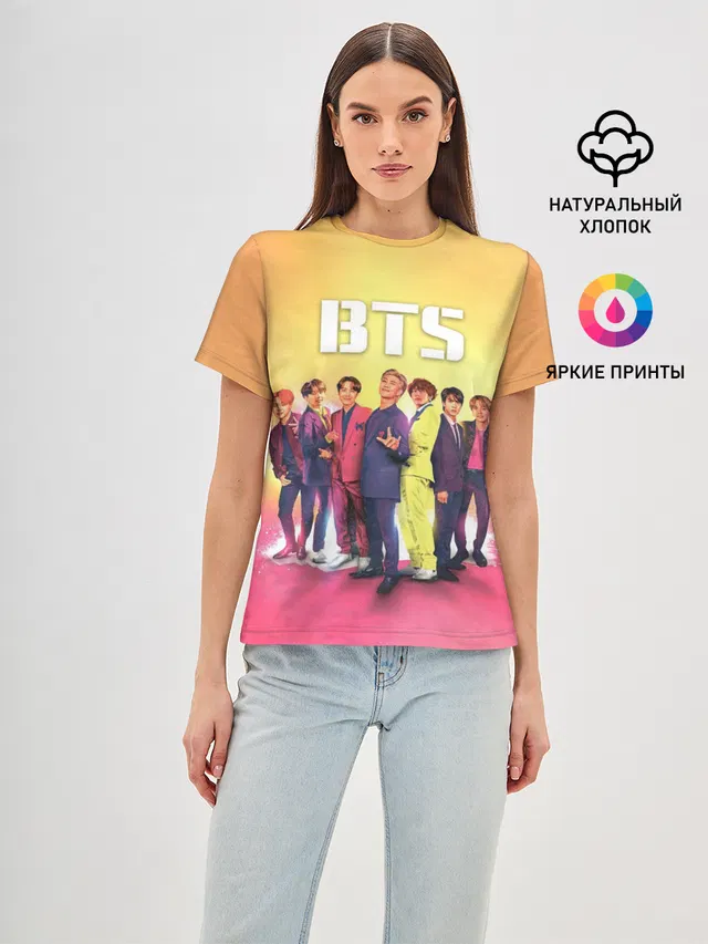 Женская базовая футболка с принтом «BTS»