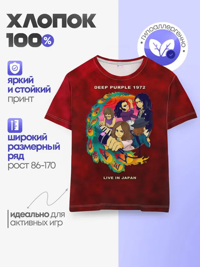 Детская базовая футболка с принтом «Deep Purple 1972»