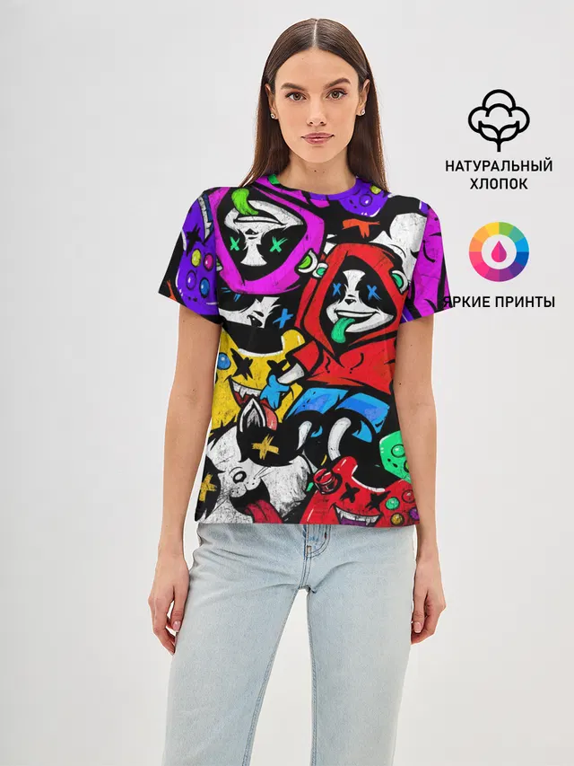 Женская базовая футболка с принтом «Pop Art — Play»