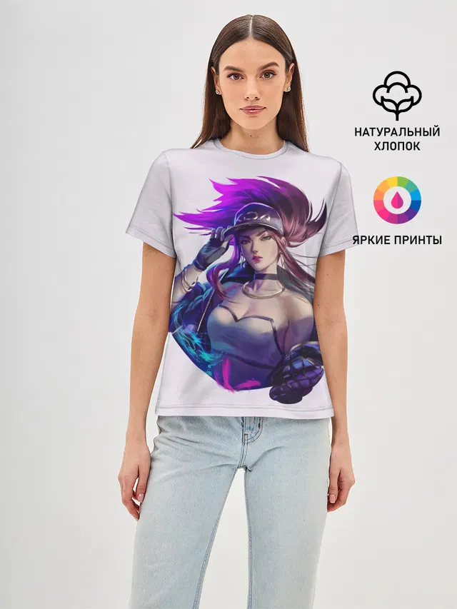 Женская базовая футболка с принтом «DA — KDA Akali»