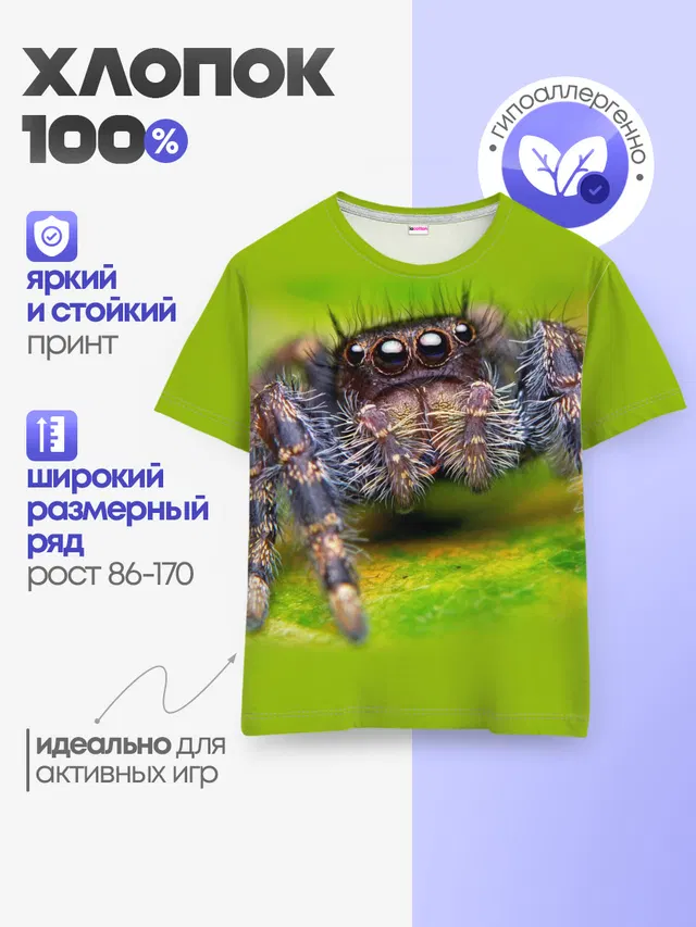 Детская базовая футболка с принтом «Животные — ПАУК МАКРО»
