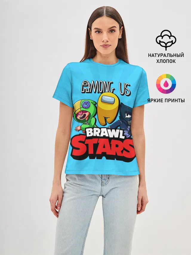 Женская базовая футболка с принтом «Амонг Ас — Among Us and Brawl Stars»