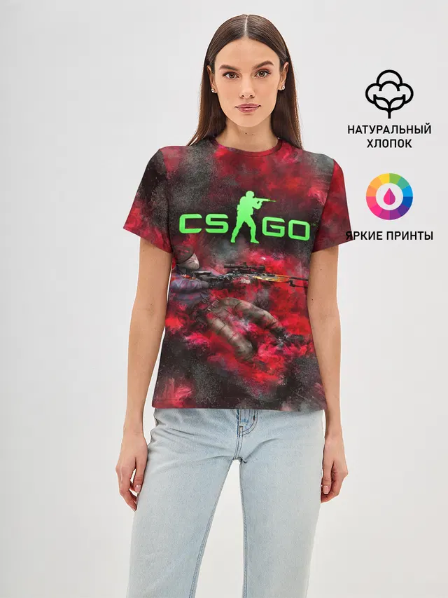 Женская базовая футболка с принтом «Counter-Strike — CS GO Red heat»