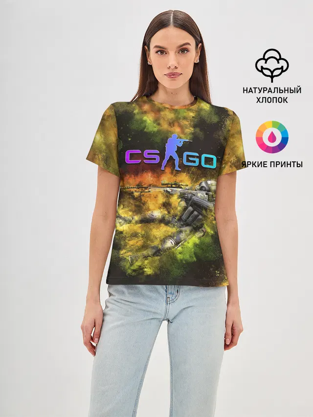 Женская базовая футболка с принтом «Counter-Strike — CS GO Gold dust»