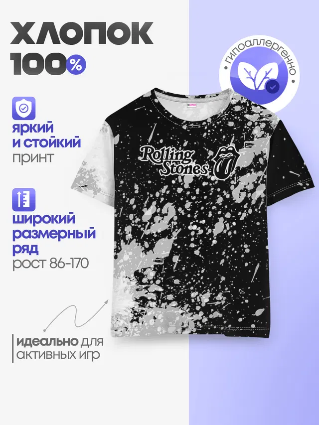 Детская базовая футболка с принтом «Rolling Stones»