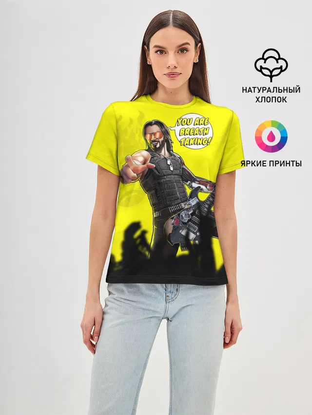 Женская базовая футболка с принтом «Cyberpunk 2077 — Breathtaking»