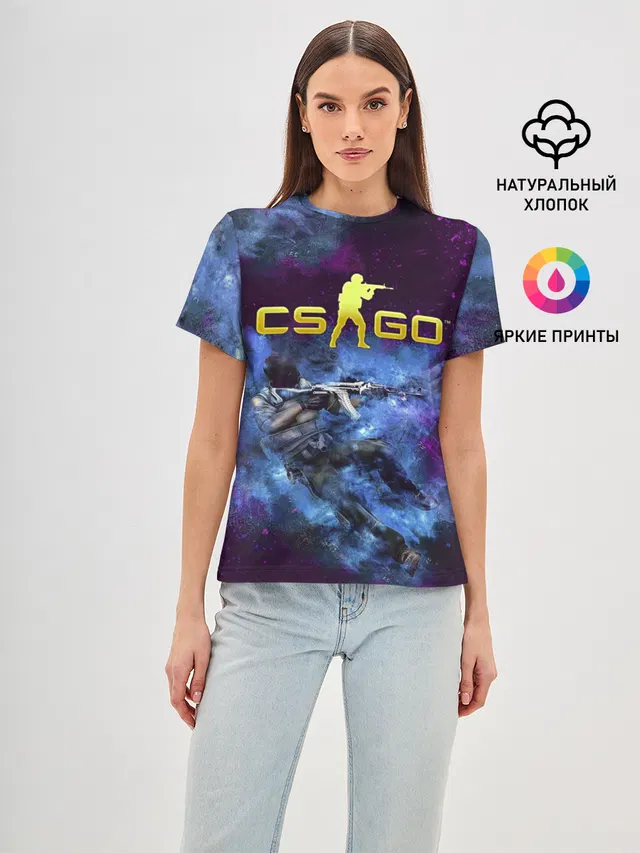Женская базовая футболка с принтом «Counter-Strike — CS GO Blue smoke»