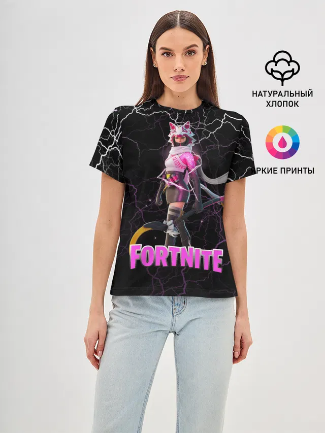 Женская базовая футболка с принтом «Фортнайт — Vi Fox Fortnite»
