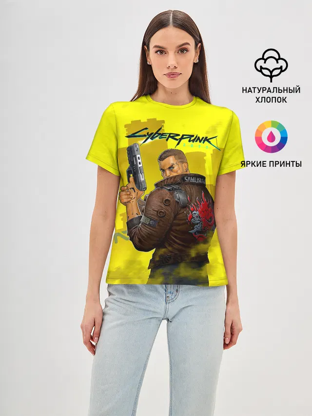 Женская базовая футболка с принтом «Cyberpunk 2077»