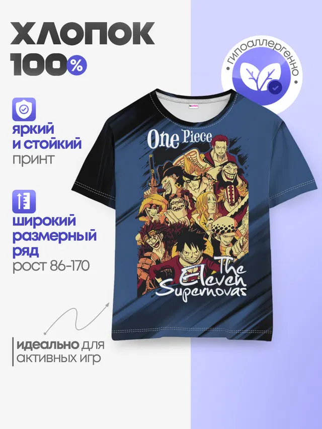 Детская базовая футболка с принтом «Ван Пис — The Eleven Supernovas»