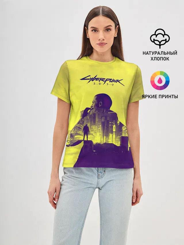 Женская базовая футболка с принтом «Cyberpunk 2077»