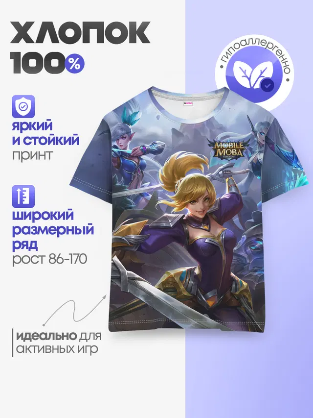 Детская базовая футболка с принтом «Разные игры — mobile legends»