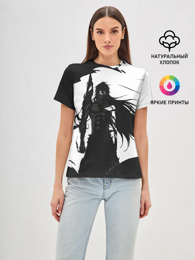 Женская базовая футболка с принтом «Bleach black & — Bleach black & white»