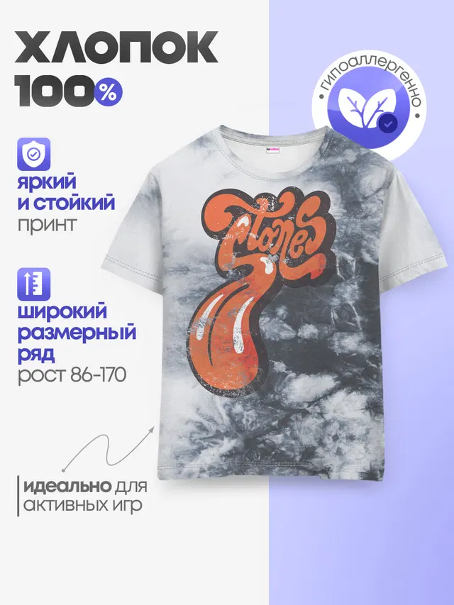 Детская базовая футболка с принтом «Rolling Stones»